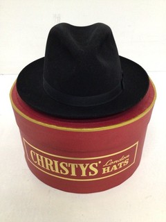 Christy's London Fine Fur Felt Black Fedora Hat With Box Size 6 7/8 UK