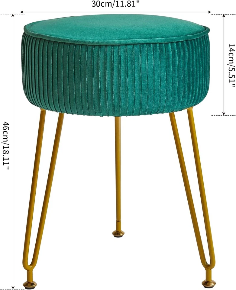 Velvet Round Footrest Stool with Golden Steel Legs – Creamy-White Vanity Seat - Image 3 of 4