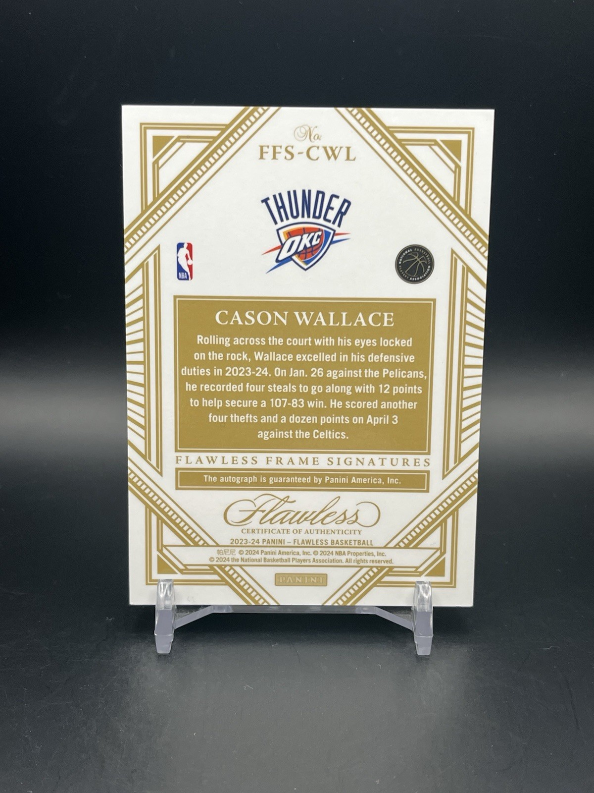 2023-24 Flawless Frame Signatures CASON WALLACE Auto #/25 RC #FFS-CWL Thunder view 3