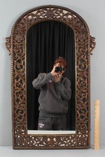 Lrg Antique OSCAR BACH Bronze Pier Wall Mounted Mirror Gothic Mythological Masks