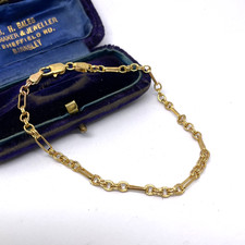 9ct Gold Fancy Link Bracelet 9k Yellow Gold Hallmarked Bar Belcher 19cm 3mm 3.9g