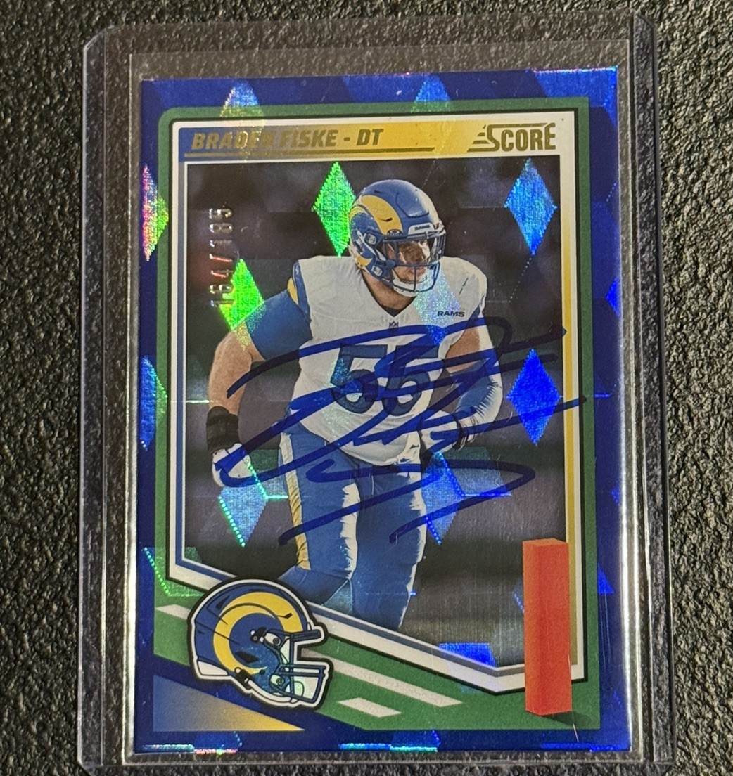 SIGNED Braden Fiske /185 Blue Cubic 2025 Panini Score #263 Los Angeles Rams