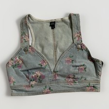 Floral Denim Corset Top NWT Light Wash Y2K Festival Rose Print Cropped Vest S