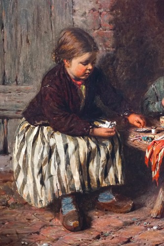 FINE c1872 "SHARING SWEETS" EDWIN THOMAS ROBERTS 1840-1917 ANTIQUE OIL PAINTING - Picture 4 of 14