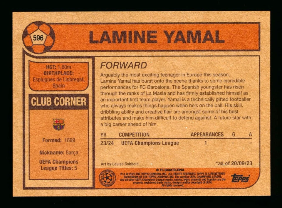 2023-24 TOPPS LIVING #596 LAMINE YAMAL RC BARCELONA 17-YEAR SUPERSTAR ROOKIE SP! - Image 2 of 2