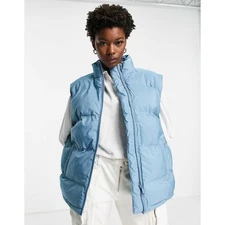 Weekday Dusty Blue Sleeveless Zip Up Layer Puffer Vest Women’s Size XS