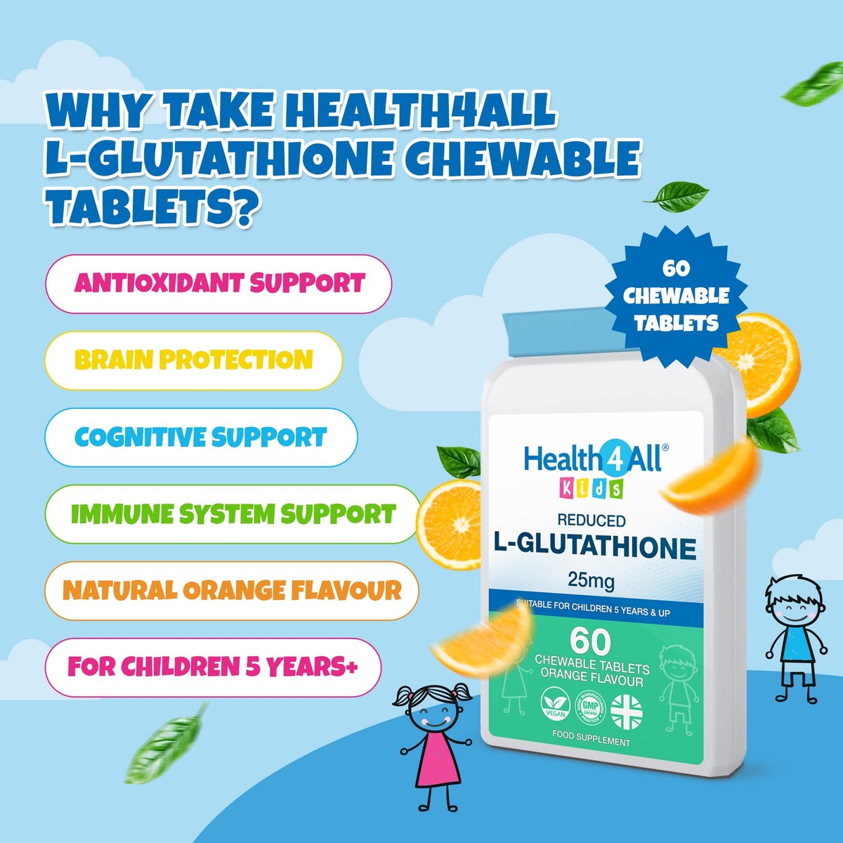 glutathione chewable tablet Kids L-Glutathione 25mg Chewable Tablets - Antioxidant, Heavy Metal Detox