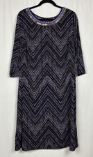 Catherines Women’s Size 2X Black & Purple Chevron Beaded Neckline Dress