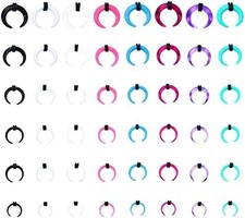 48Pcs Acrylic Septum Stretching Kit 14G 12G 10G 8G 6G 4G Septum Ring C Shape Buf