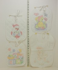 4pc LOT Baby Bibs for Cross Stitch & Embroidery Santa Turtle ABC Blocks Duck