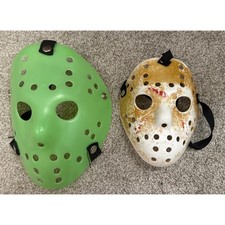 Jason Style Hockey Mask Bundle Halloween Horror Costume Glow Green Distressed
