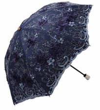Lace Parasol Double-Layer UV Protection Compact Folding Umbrella Handmade Nav...