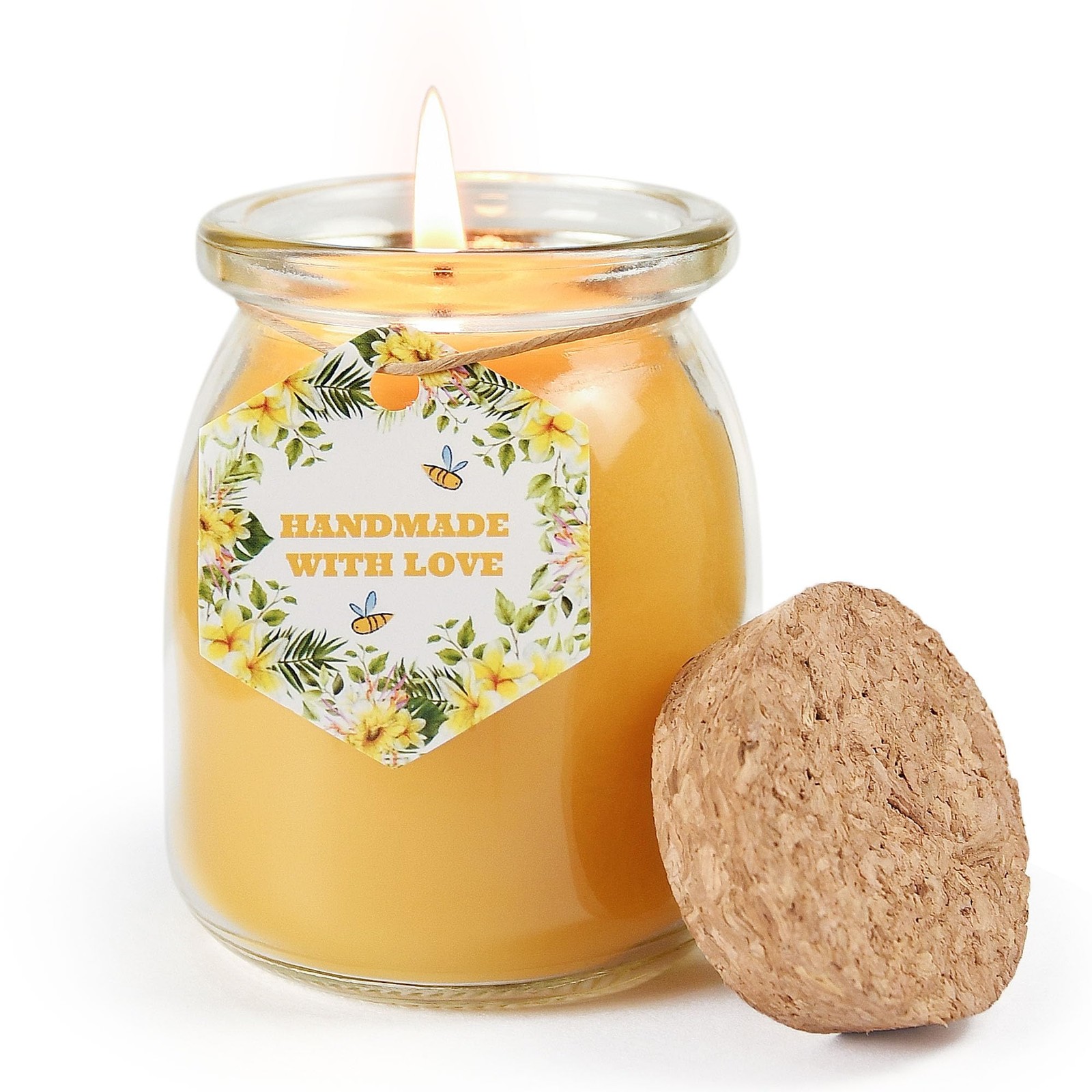 Natural Beeswax Candles, Unscented Bees Wax Candle in Glass 