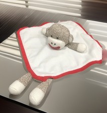 Sock Monkey Lovey Plush Baby Rattle Security Blanket Starters 12"x 12" 2014