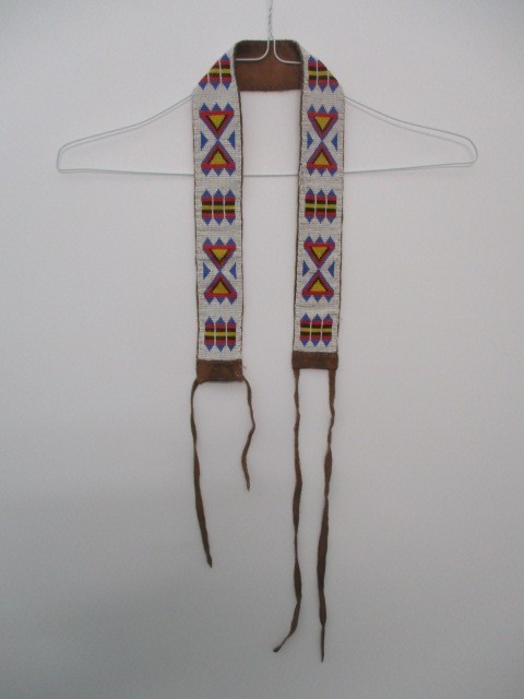 VTG CREE BELT 31" x 2" HAND BEADED SASH 1960s -70's on LEATHER BACKING