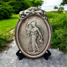 Vintage Oval Plaster Relief Wall Plaque Hebe Greek Goddess Of Youth 14” Heavy
