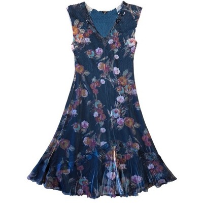 Komarov Floral Midi Dress Womens XL Crinkle Plisse Garden Tea Party Whimsical