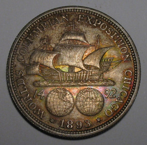 OLD US COINS 1893 TONED COLOMBIAN EXPOSITION  SILVER COMMEMORATIVE BEAUTY