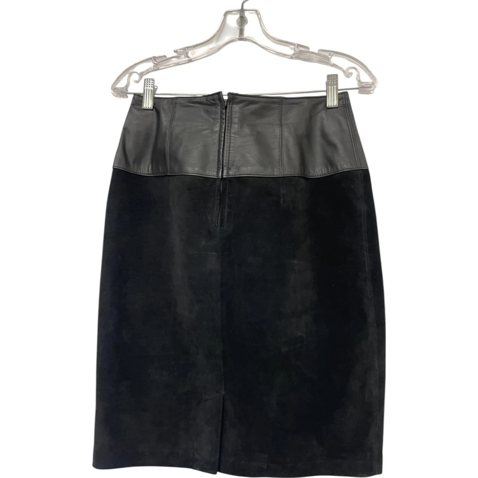Charles Klein Womens Straight Pencil Skirt Leather Suede Size 6 Black Vintage - Image 2 of 4