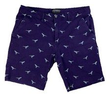 Knickerbocker Mens Chino Shorts Sz 34 Blue Dinosaur Print Flex 9” Inseam Preppy