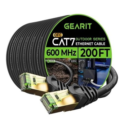 GearIT Cat7 200Ft Outdoor Ethernet Cable Waterproof, In Ground, In Wall CM-rated