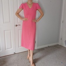 Pink midi Dress  10 summer Size 10 Linen Blend short Sleeve Midi Small work