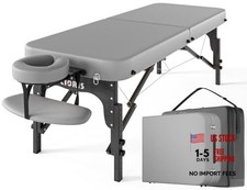 84" Professional Massage Table Portable Reinforced Wooden Leg 2 Folding Grey