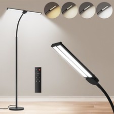 LED Dual Head Floor Lamp Black 59" Dimmable 5 Color Temps Remote Gooseneck