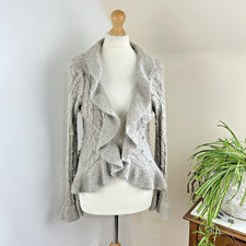 Kaliko Cardigan Size 14 Beige Silk Angora Blend Cable Knit Cosy Soft Luxury