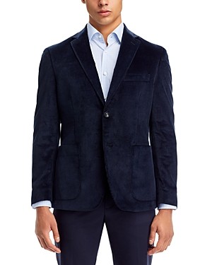 В мужском магазине продается спортивное пальто блейзер из стрейчевого вельвета обычного кроя 42L темно синего цвета