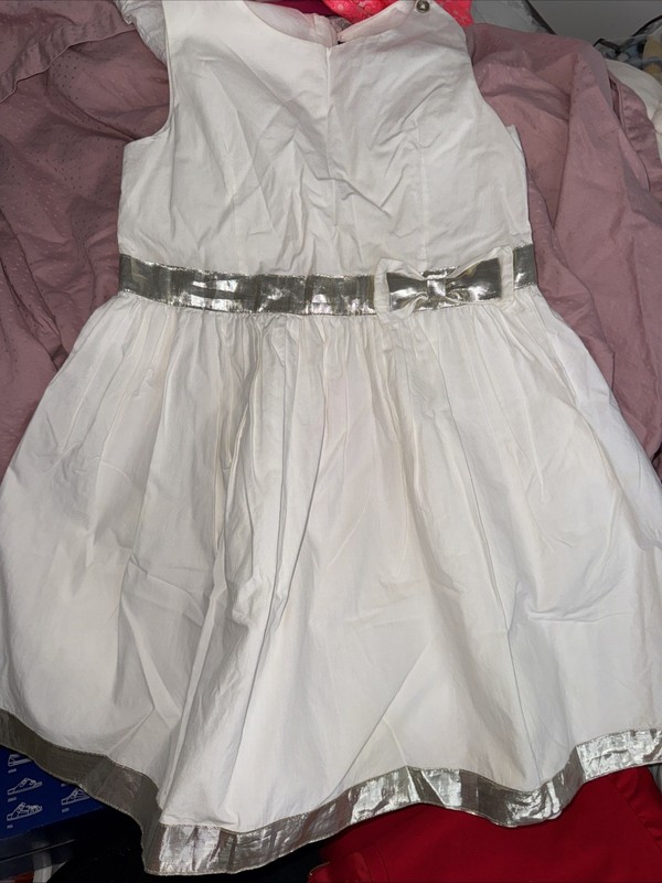 Cynthia Rowley Dress Girls Size 8 Sun Dress 100% Cotton Lined White & Silver