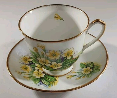 Teacup & Saucer Vintage Salisbury Bone China Yellow Floral Pattern