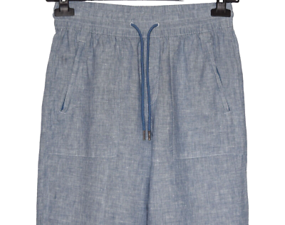 ATHLETA Retreat Linen Chambray Blue Ankle Slit Wide Leg Pants Size