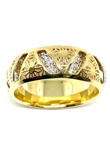 Solid 14K Yellow & White Gold Diamond Cut Finish 7mm Filigree Band Ring - Picture 7 of 12