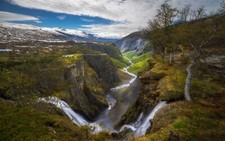 Landscape nature waterfall canyon river norway trees Custom Gaming Mat Desk