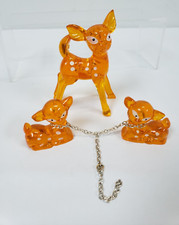 1960s Cute Kitsch Orange Hard Plastic Deer Family Made Hong Kong MCM Vintage