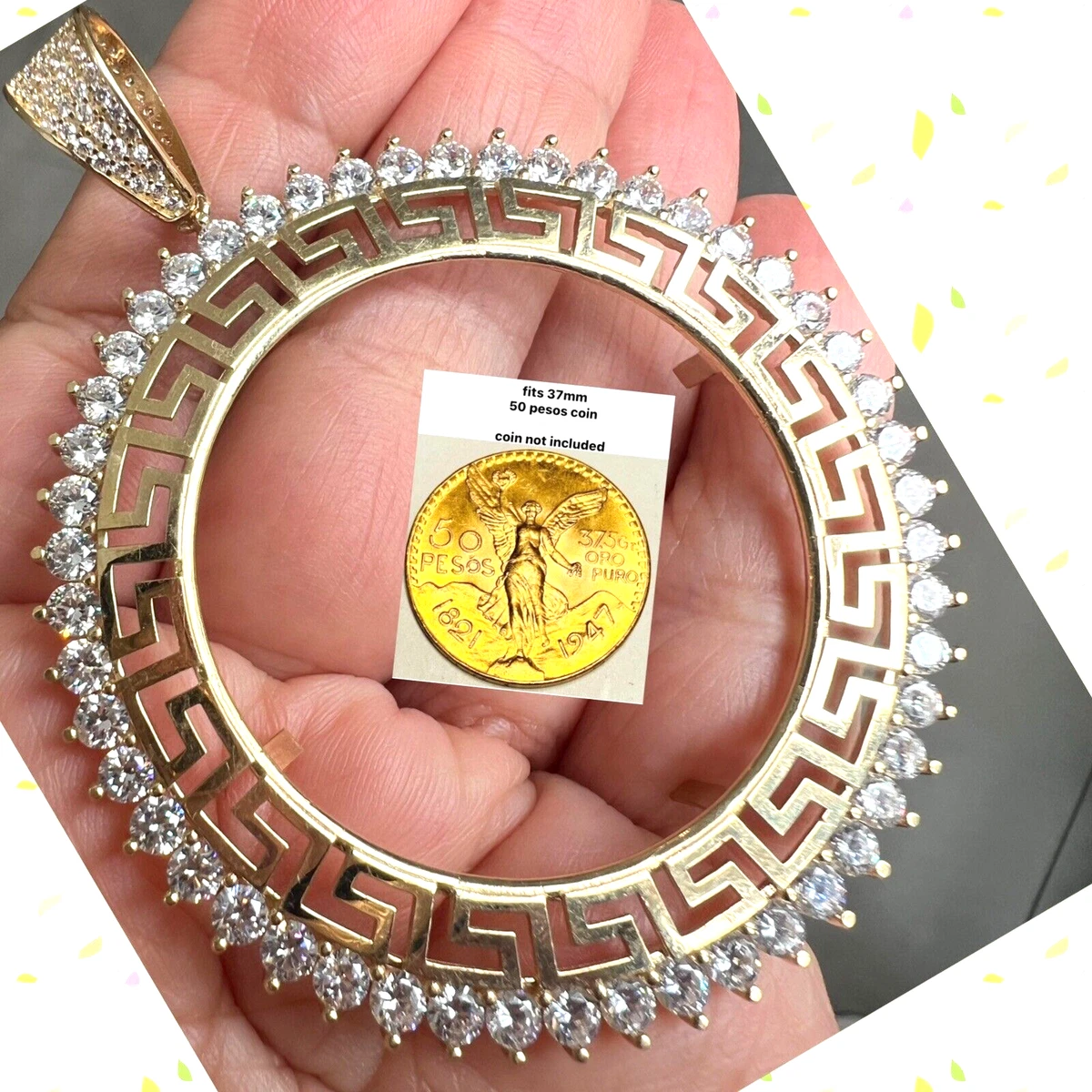 0 GOLd Bezel 50 pesos pendant 14k mexican centenario coin frame