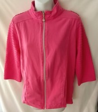 Women's Onque Casual Zip Front Knit Patterned Sweatshirt Sz Med Cotton Spandex