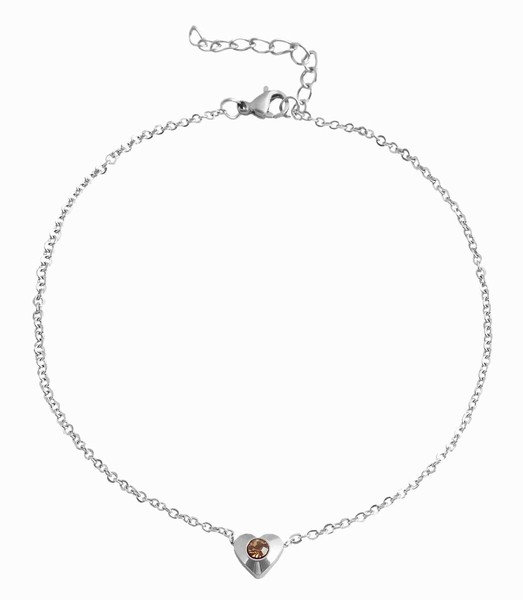 Akzent Edelstahl FußKette Mit Herz Stein EdelstahlfußKettchen Kette Silberfarbig-image