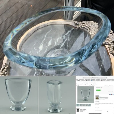 👀RARE C1960 Asta Stromberg Strombergshyttan FOOTED VASE Silver Blue 6.5”🎁 - Image 1 of 4