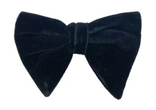Vintage Black Velvet Bow Tie 1970s Oversized Large Butterfly Clip On
