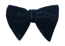 Vintage Black Velvet Bow Tie 1970s Oversized Large Butterfly Clip On