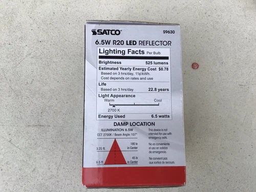 Satco S9630 LED Reflector 6.5W =50W 120V R20 E26 Dimmable Frost 2700K Warm White - Picture 5 of 5
