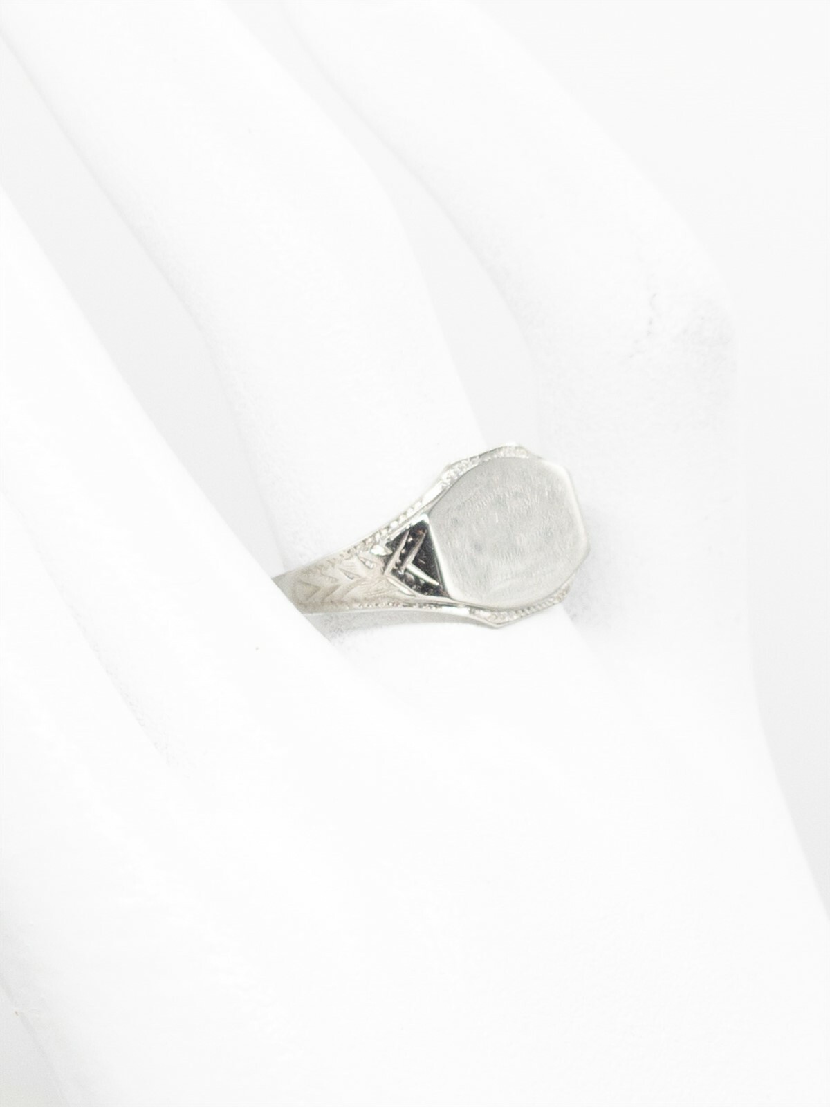 Antique 1920s Engraved 10k White Gold Mens INITIAL Ri… Gem