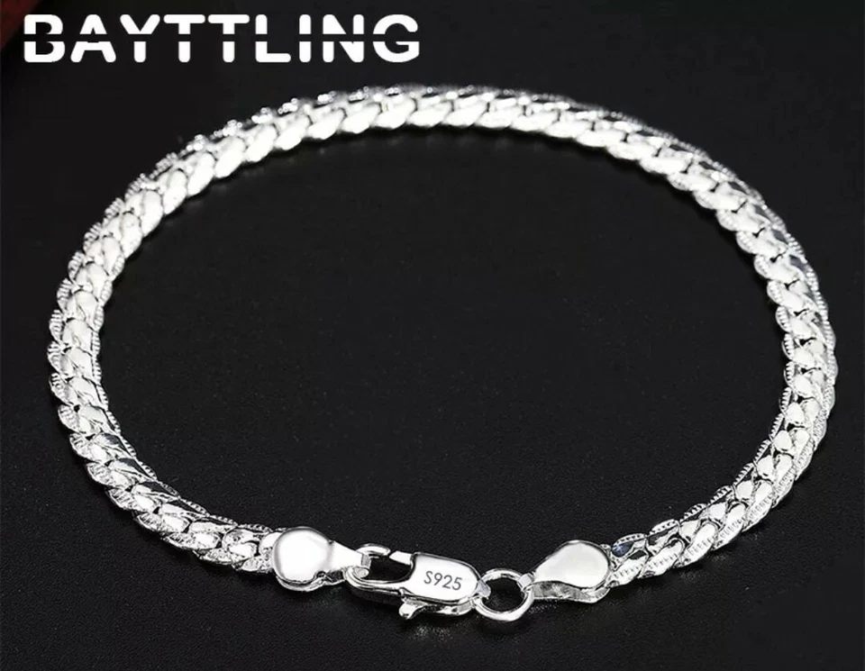 Bracciale in argento Sterling 925 20cm e collana argento Sterling 50cm Unisex - Immagine 4 di 4