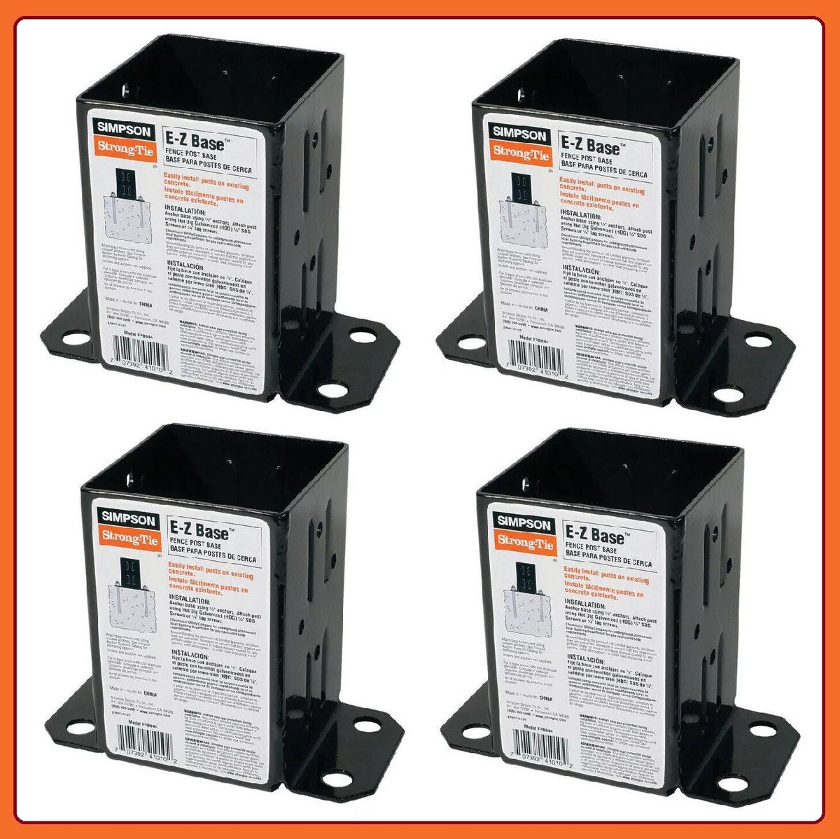 4) Simpson Strong-Tie FPBB44 E-Z Black Powder-Coat Post Base