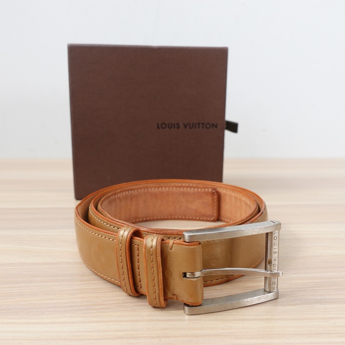 LOUIS VUITTON Belt 75 30 Leather Monogram Logo Small Nude  display picture 3
