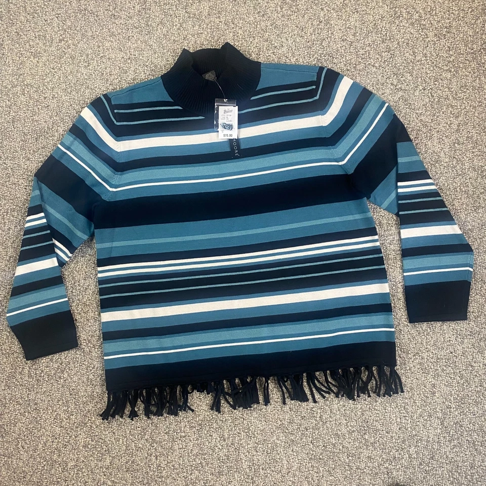 Suéter Preswick & Moore para mujer XL multicolor a rayas cuello falso borlas Foto 2 de 4