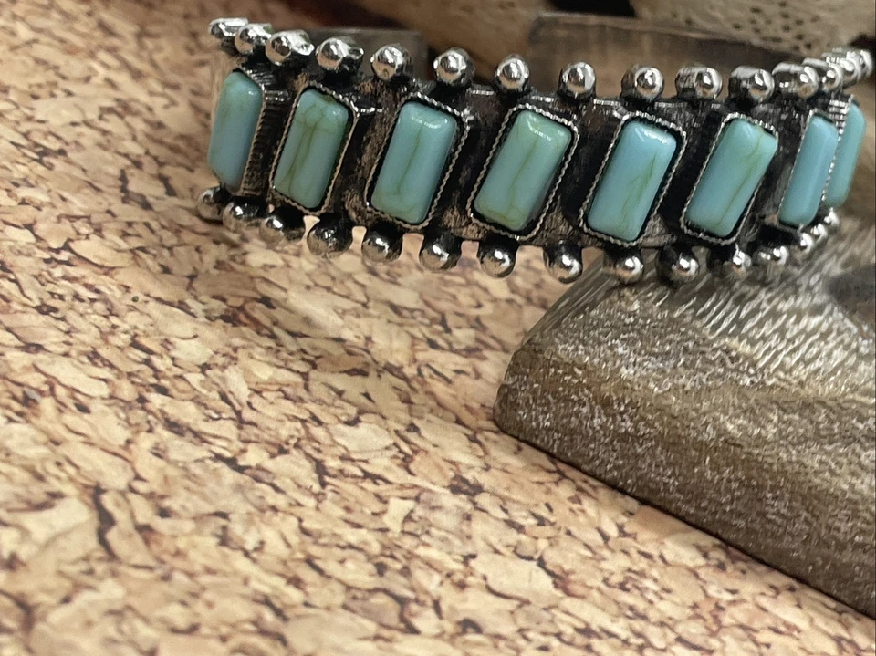 PULSERA AZUL TURQUESA PLATA OESTE SUROESTE Ranch Wear Regalo Brazalete Verano Foto 2 de 4