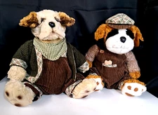 HugFun Vin 2001 Plush 2 Dogs Stuffed Animals w/ Clothing Outfits Approx 15" EUC